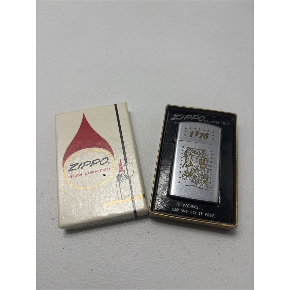 Vintage 1976 1776 Bicentennial HP Chrome Slim Zippo Lighter Original Box No 1625
